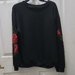 Floral Embroidered Black Sweater